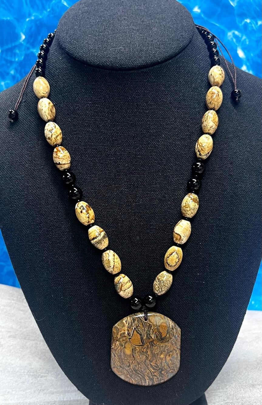 Mariam Jasper and Picture Jasper Black Onyx Necklace